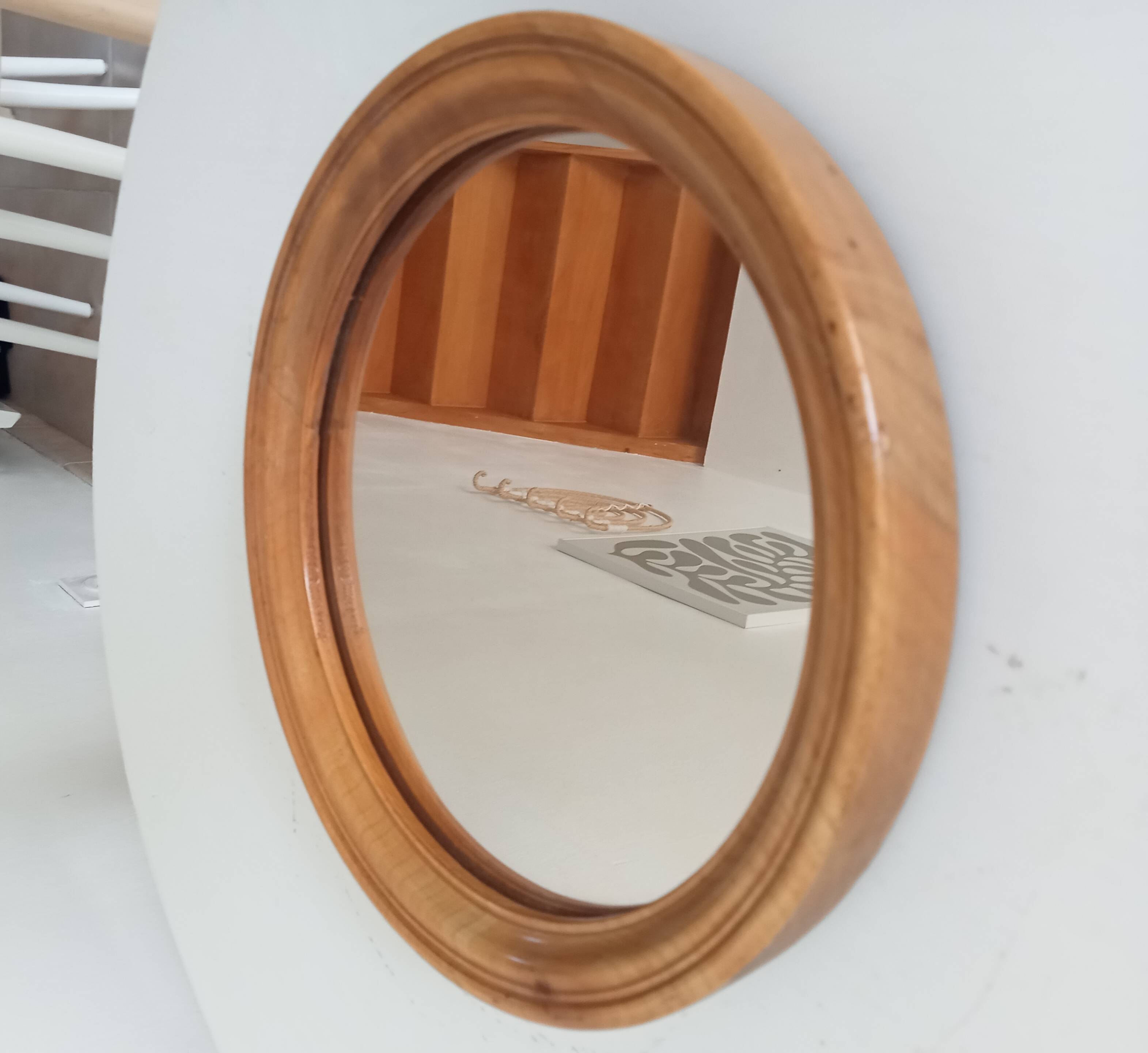 Vintage round wooden mirror