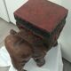 Tabouret éléphant en bois sculpté polychromie