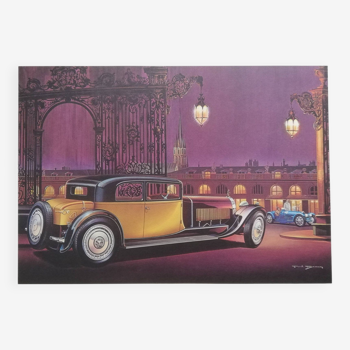 Lithographie voiture ancienne Bugatti
