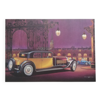 Vintage Bugatti car lithograph