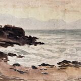 Early 20th century watercolor, beach in Biarritz, signed