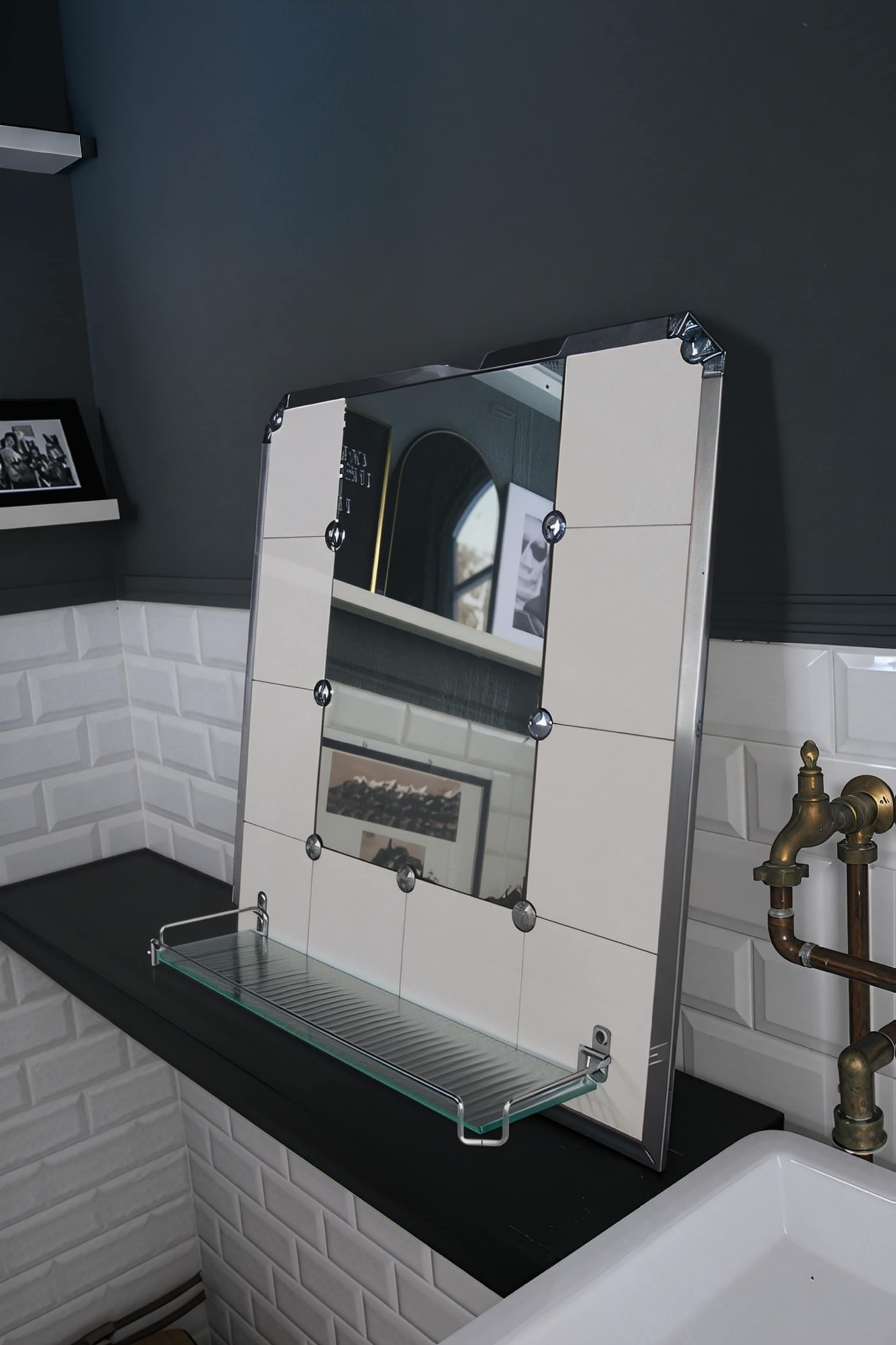 Ceramic bathroom mirror, France, 1940s-50s