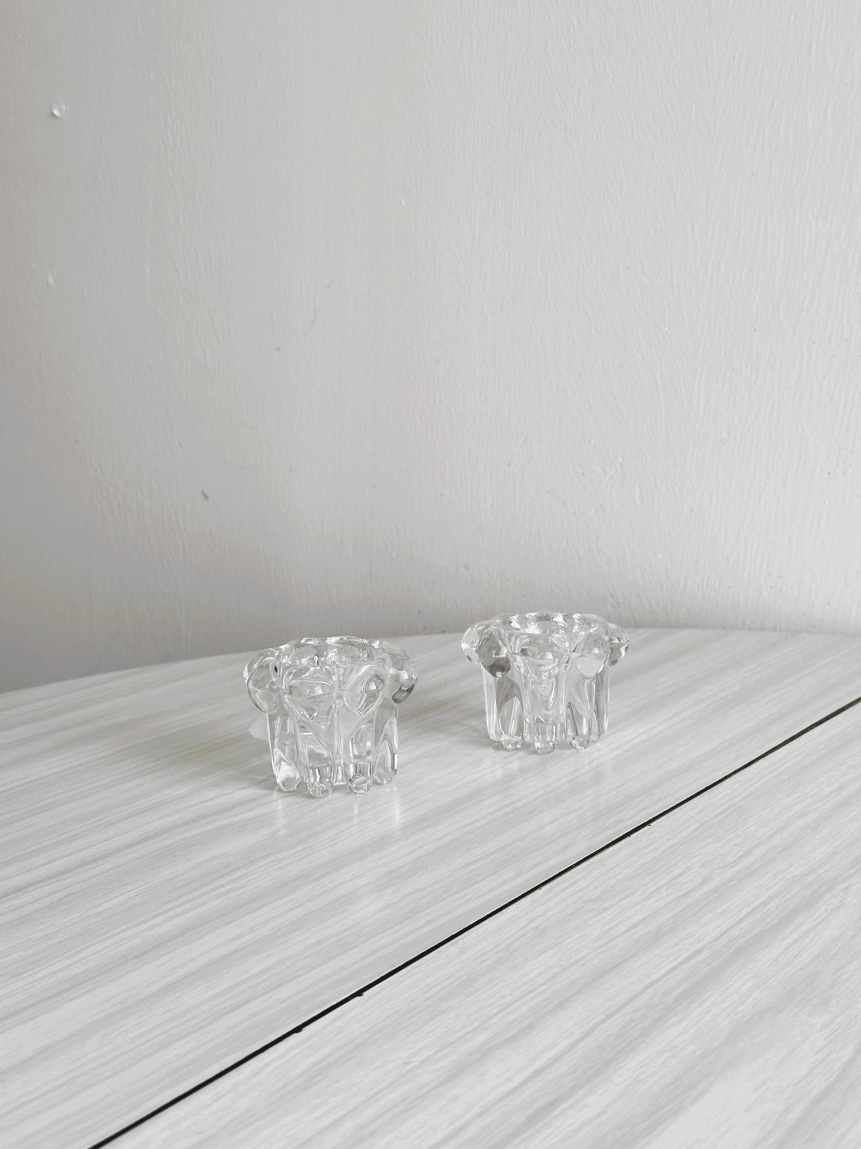 Duo of small crystal candlesticks