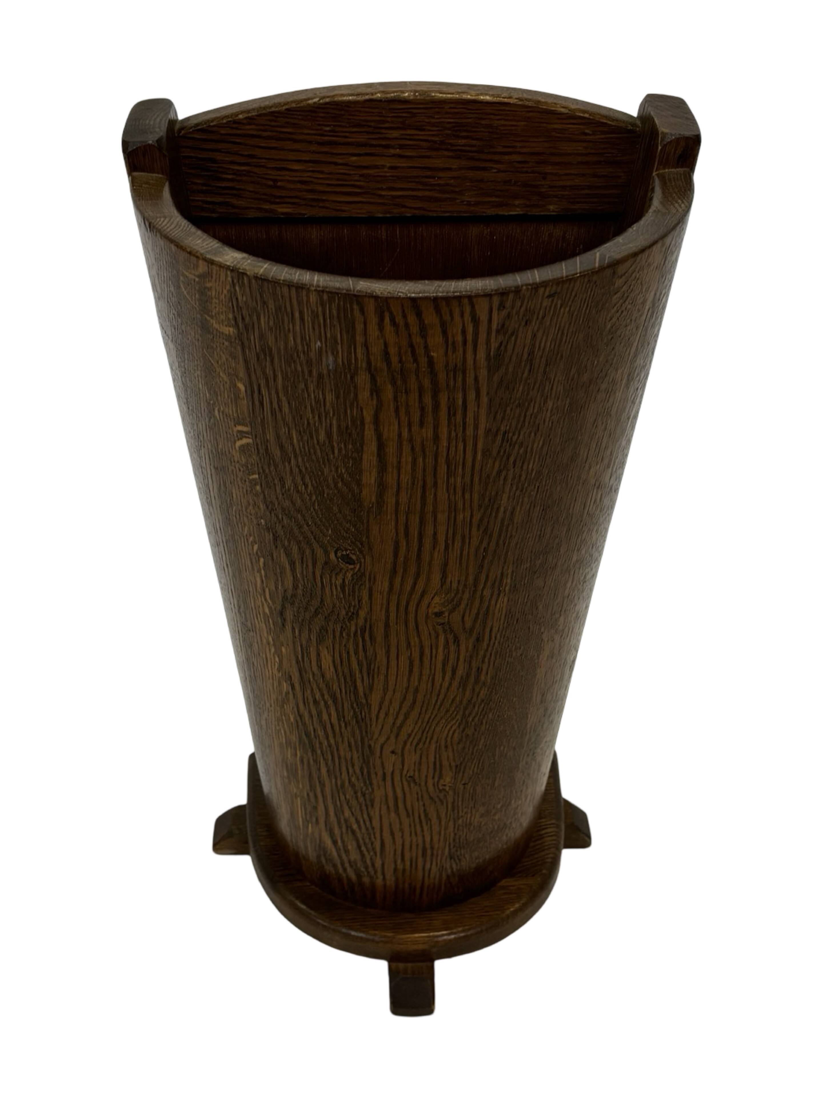 Vintage dark oak umbrella stand basket storage design 60s minimalist design