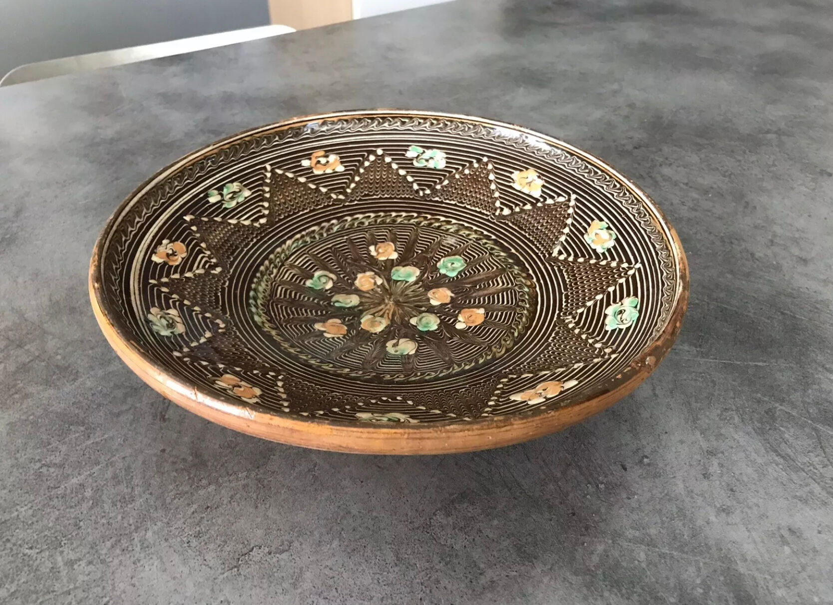 Vintage decor de paint polychrome hand dish 27 cm