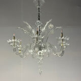 Venetian chandelier in colorless Murano glass with 6 light arms, circa 1930