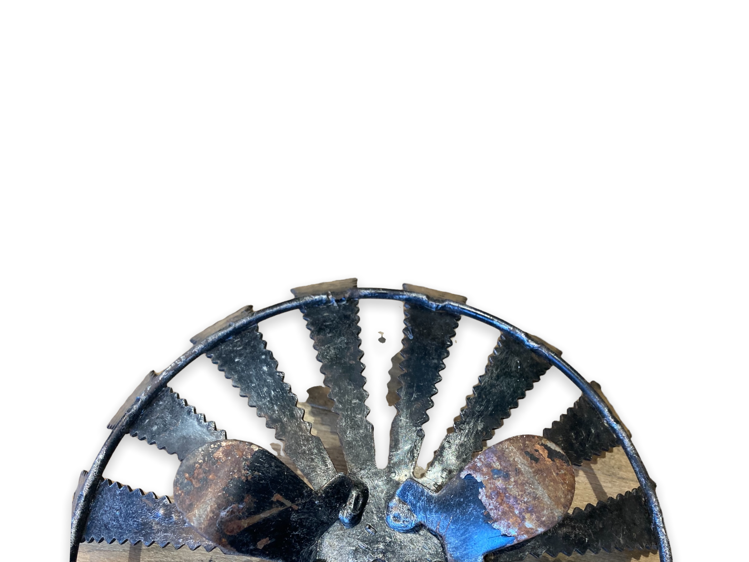 Large modernist brutalist iron basket