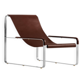 Contemporary handmade chaise longue in silver steel and dark brown leather.