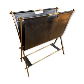 Leather and gilded brass magazine holder