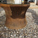 Oval vintage rattan coffee table