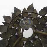 Sun ceiling light, foliage ceiling light in gold metal, vintage ceiling light. 70s