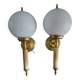 Pair of Art Deco style wall lights in brass and milk glass Sölken Leuch