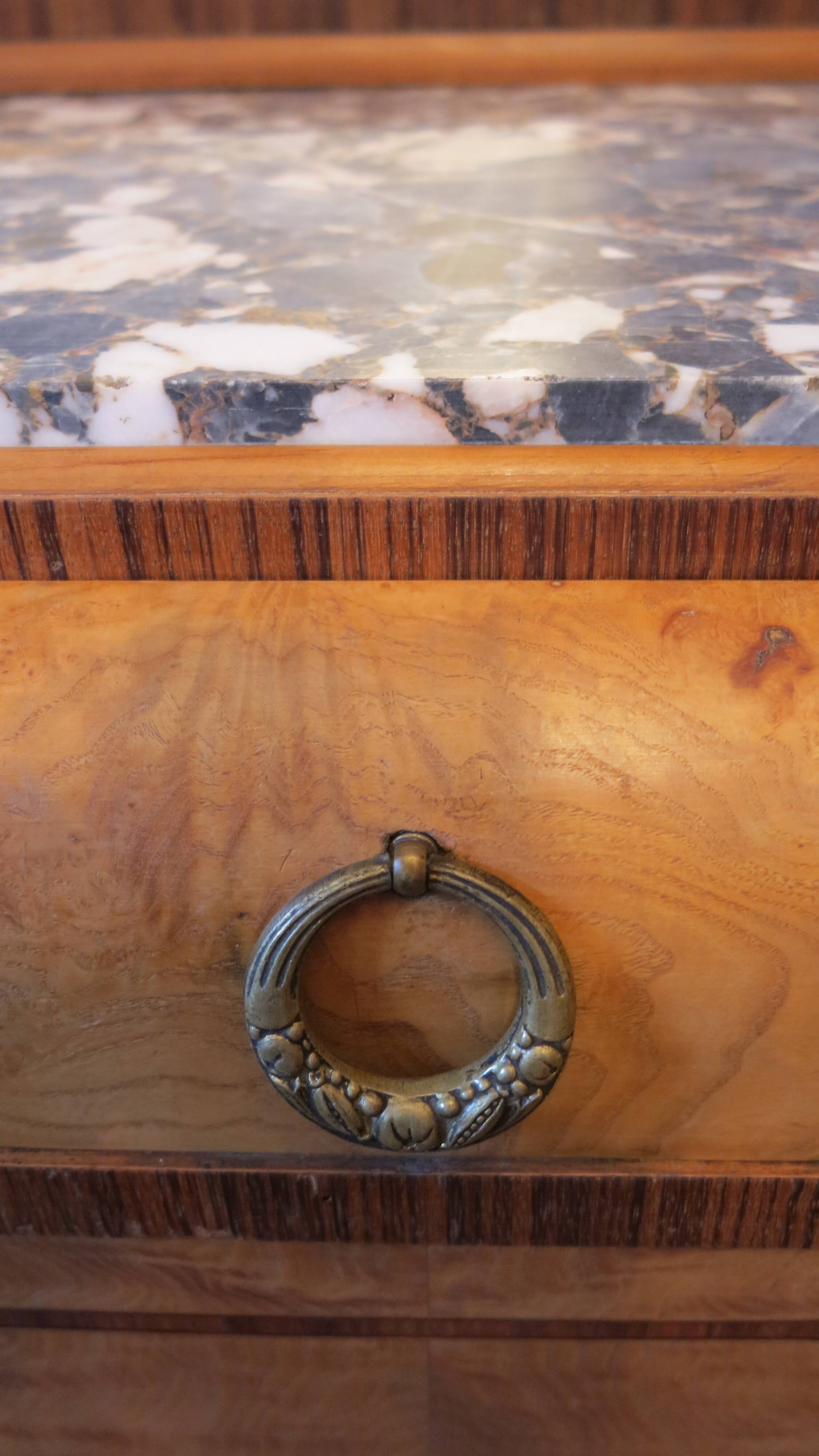 1925 sideboard with two doors, two drawers and beveled mirror, marble top