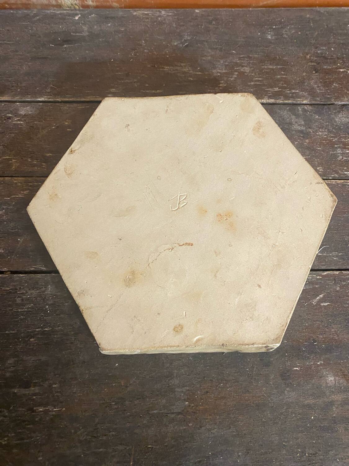 Old Enamelled Blue Stoneware Trivet France #D484