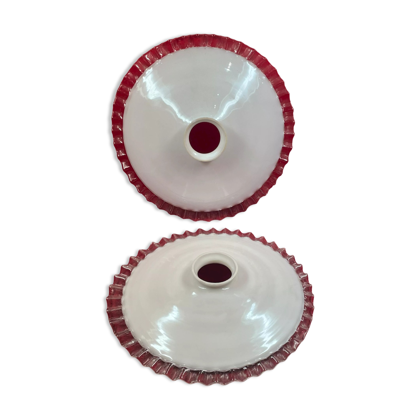 Ceiling lampshade, old opaline glass serrated 25.5 cm set of 2