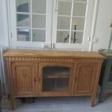 Console, shallow art deco sideboard in raw wood.