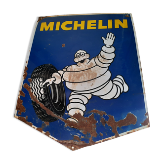 Ancienne plaque émaillée en écusson Michelin