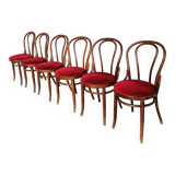 Set of 6 Vintage Bentwood Dining Chairs Set: 1970s , Red Uphols