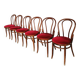 Ensemble de 6 chaises de salle à manger vintage en bois courbé :  des années 1970, revêtement rouge