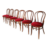Ensemble de 6 chaises de salle à manger vintage en bois courbé :  des années 1970, revêtement rouge