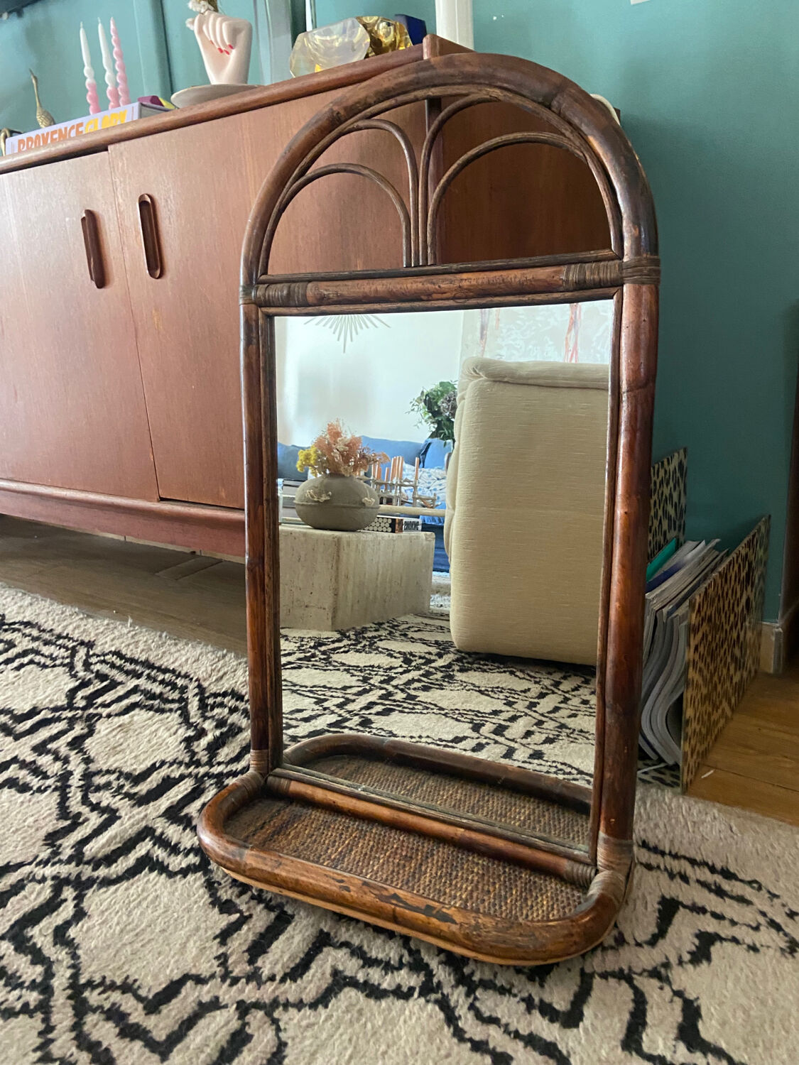 Miroir en rotin vintage
