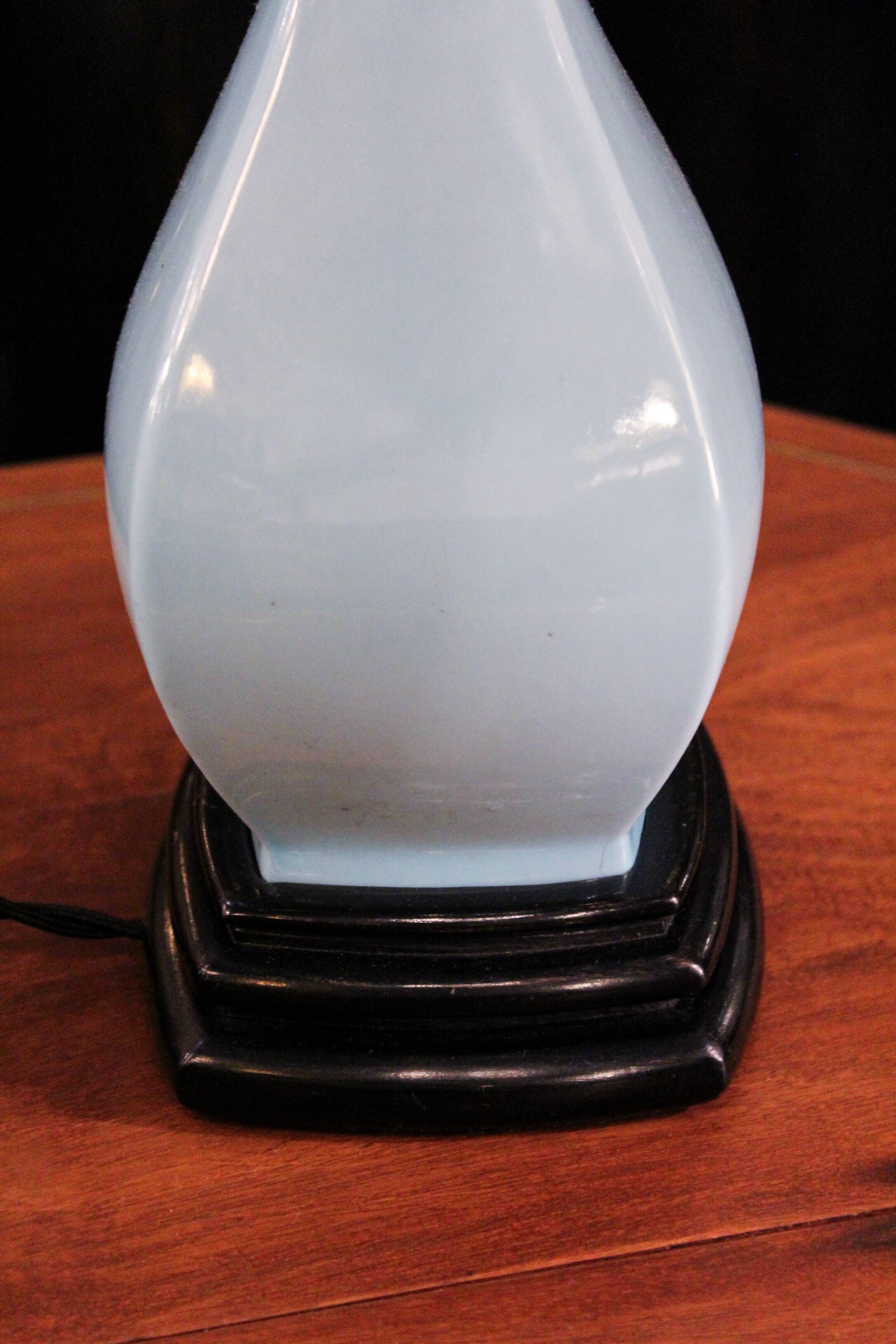 Light blue glazed ceramic lamp, Manises