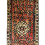Traditional Rust Wool Area Rug Handmade Oriental Design Carpet- 94x240cm
