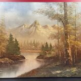 Oil on canvas, Refuge in the valley, lake landscape mountain lake