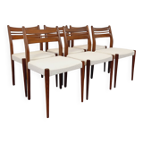 Set of 6 vintage Scandinavian chairs in teak and bouclette fabric from the 60s