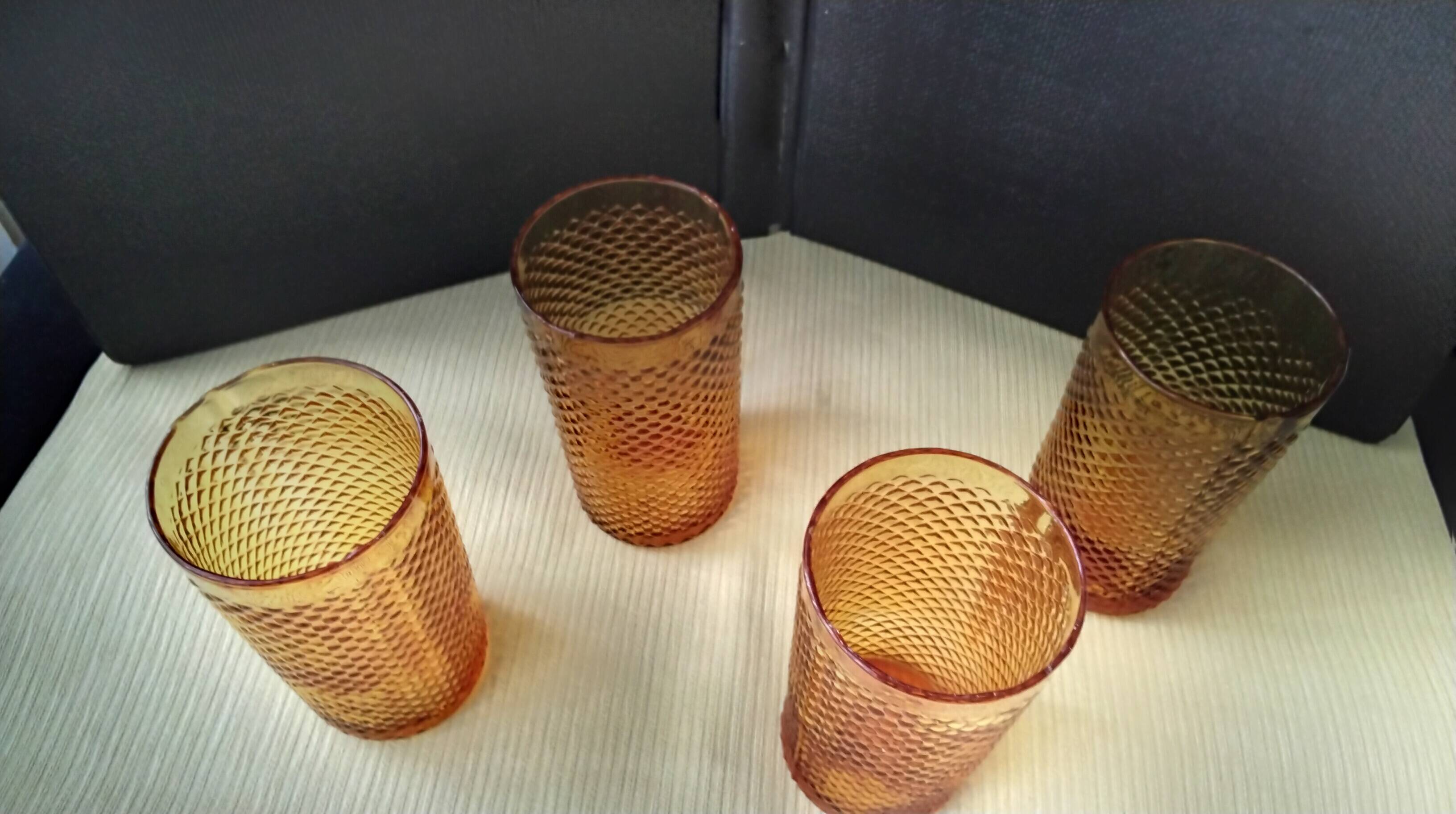 4 vintage amber glass water or orangeade glasses
