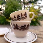 Duo tasses/sous tasses verre opalin vintage JAJ Pyrex England