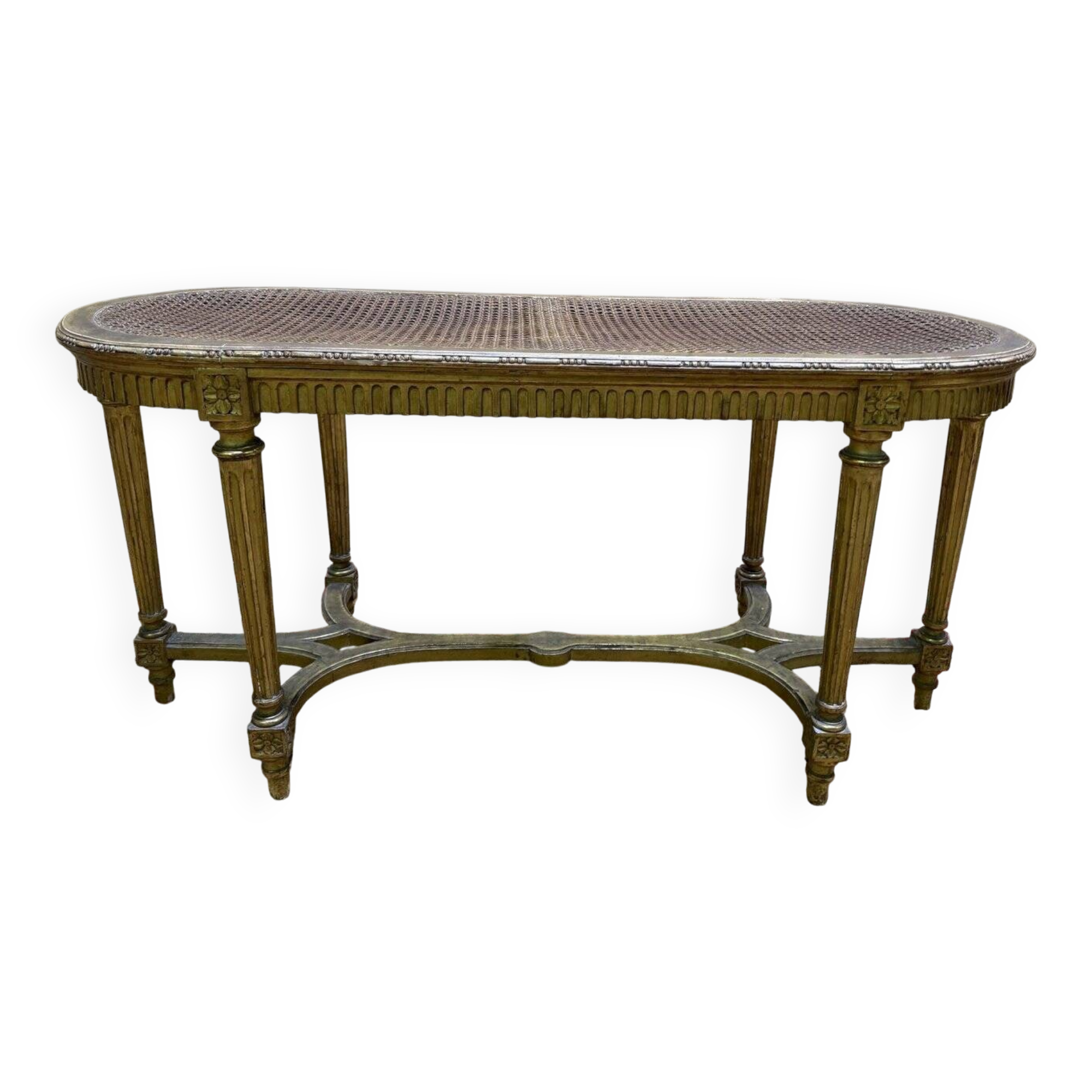 Bench - Piano bench in caning and gilded wood in the Louis XVI style.