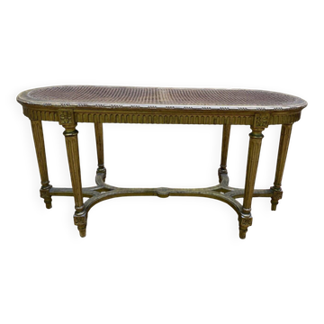 Banc - Banquette de piano en cannage et bois doré de style Louis XVI