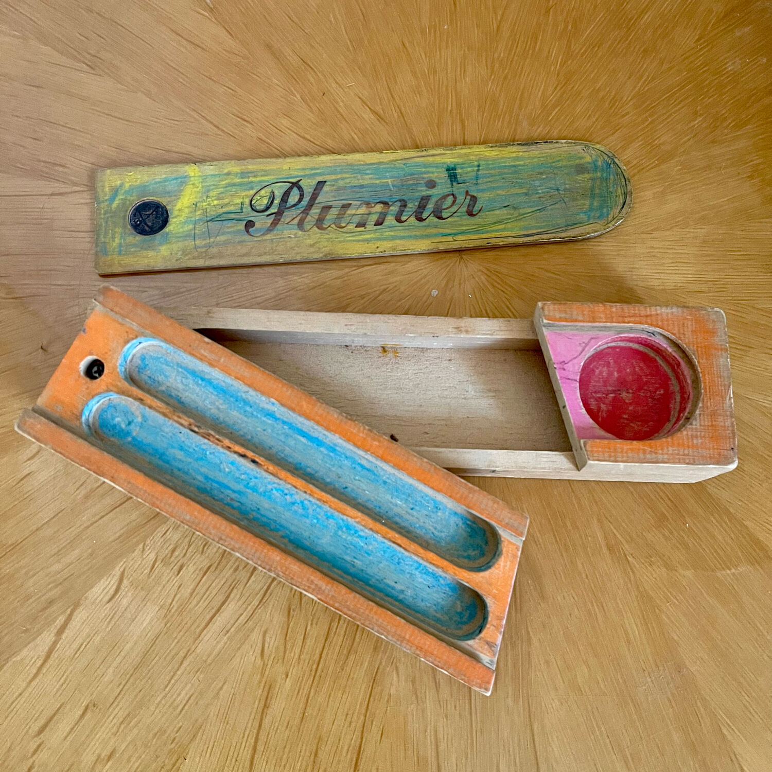 Wooden school pencil case 1950s 1960s