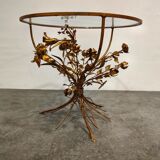 Vintage gilt metal flower side table, italy 1960