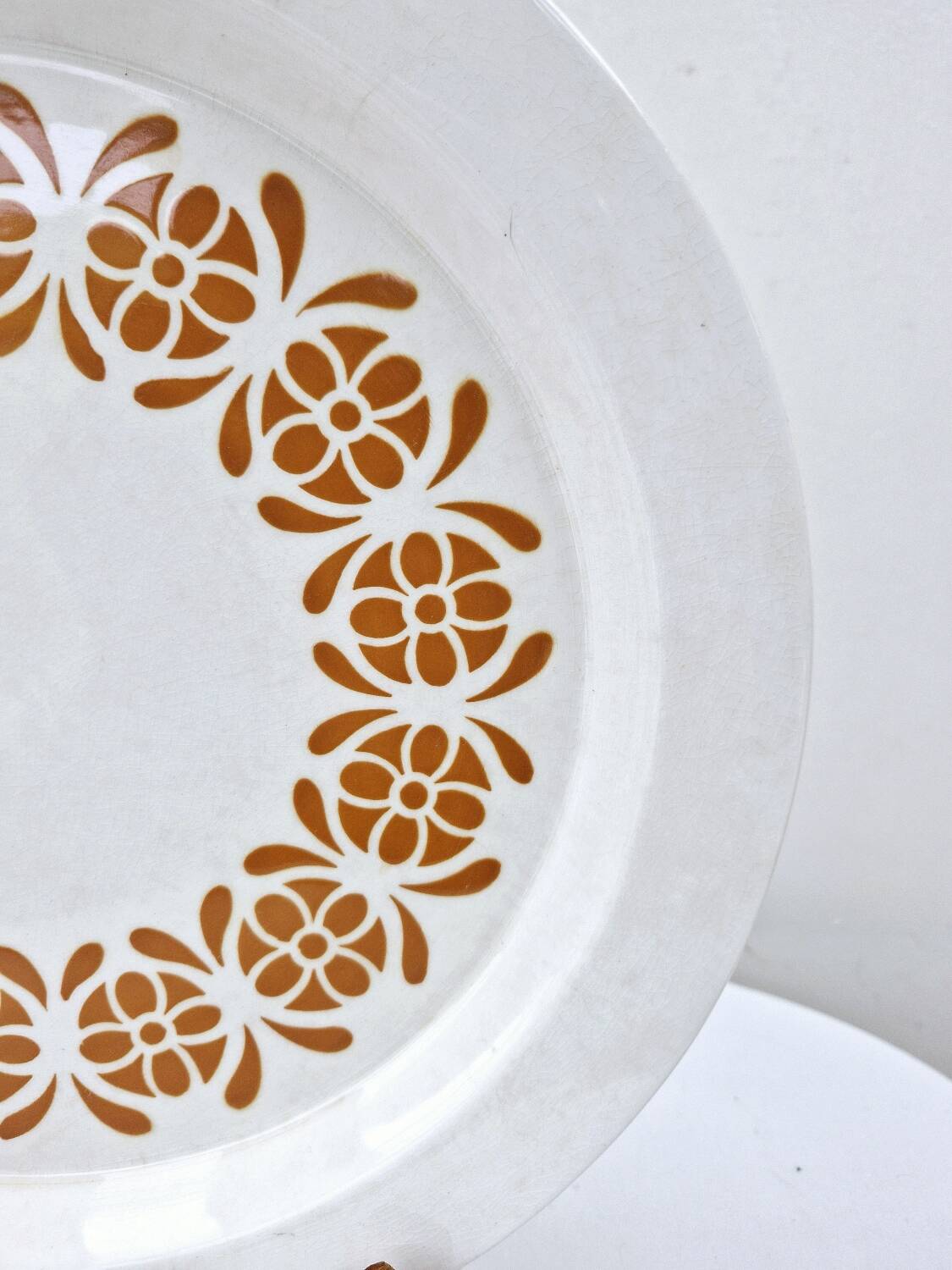 Old Hollow Dish Art Deco Sarreguemines Earthenware Decor Orange Flowers D 28cm