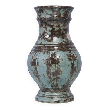 Vase en céramique bleue et marron, Allemagne de l'Ouest