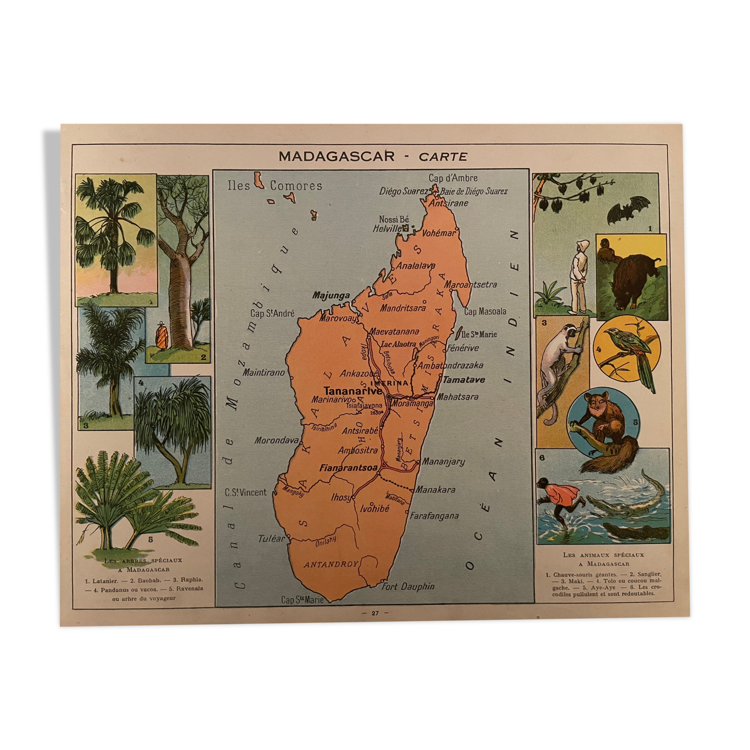 Old poster map of Madagascar - 1931
