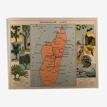 Affiche ancienne carte de Madagascar - 1931