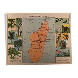 Affiche ancienne carte de Madagascar - 1931