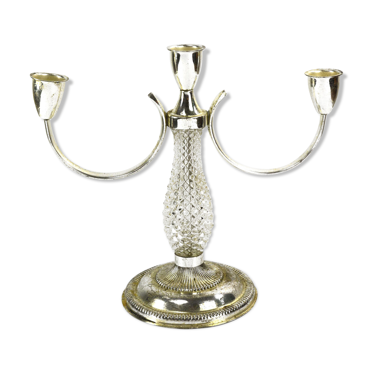 1970s three-point plated candlestick, La Pierre, France
