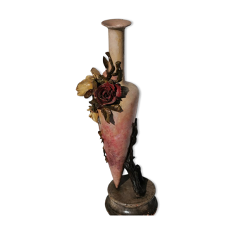 Signed polychrome terracotta vase dating from 1892, art nouveau (h.75cm) rare