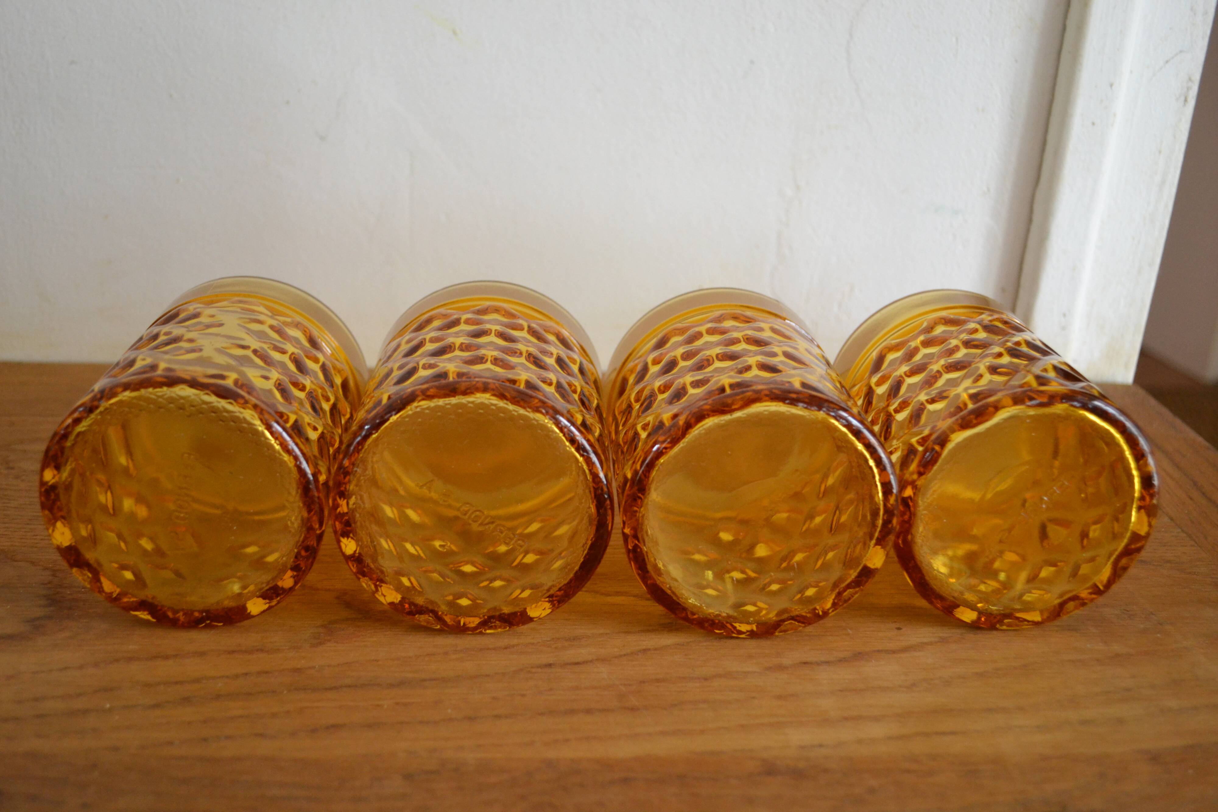 4 amber vintage Pernod Pastis glasses