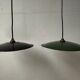 2 enameled sheet metal pendant lights