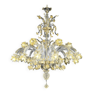 Huge Italian Murano Glass Chandelier with Handcrafted Flowers and Leaves