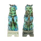 Pair of Chinese Guardian Lions Foo Dogs Blue Ceramic