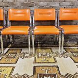 Set of 4 vintage chrome skai orange chairs 1970