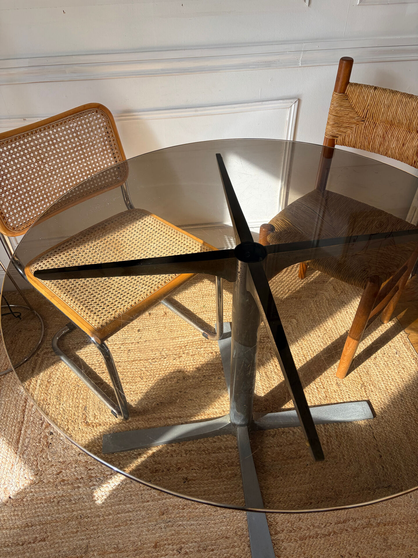Dining table in metal and smoked glass Roche Bobois