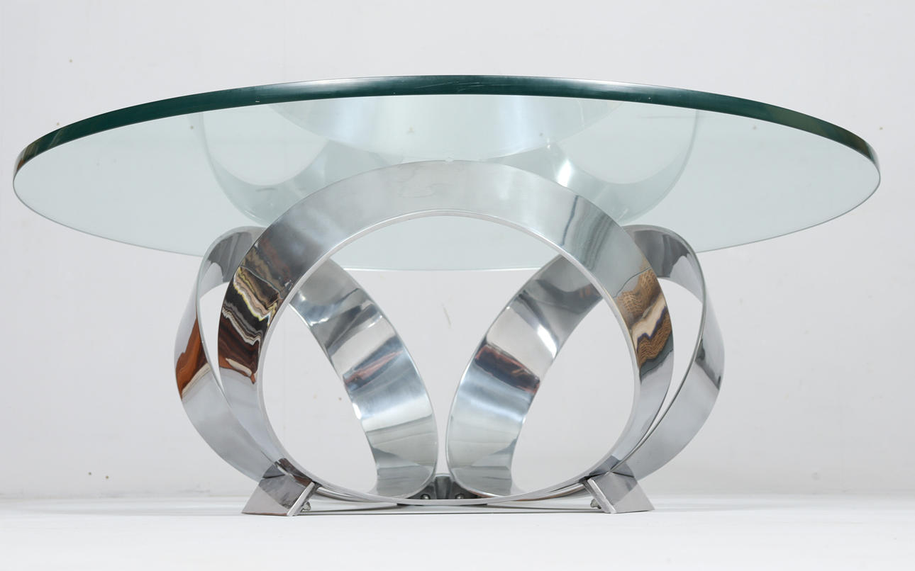 Knut Hesterberg. Space Age coffee table by Knut Hesterberg for Ronald Schmitt, diamond aluminium, 1970s, Germany.