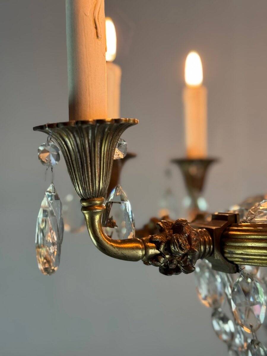 Oval-Shaped Pearl and Bronze Bag Chandelier, Circa 1900